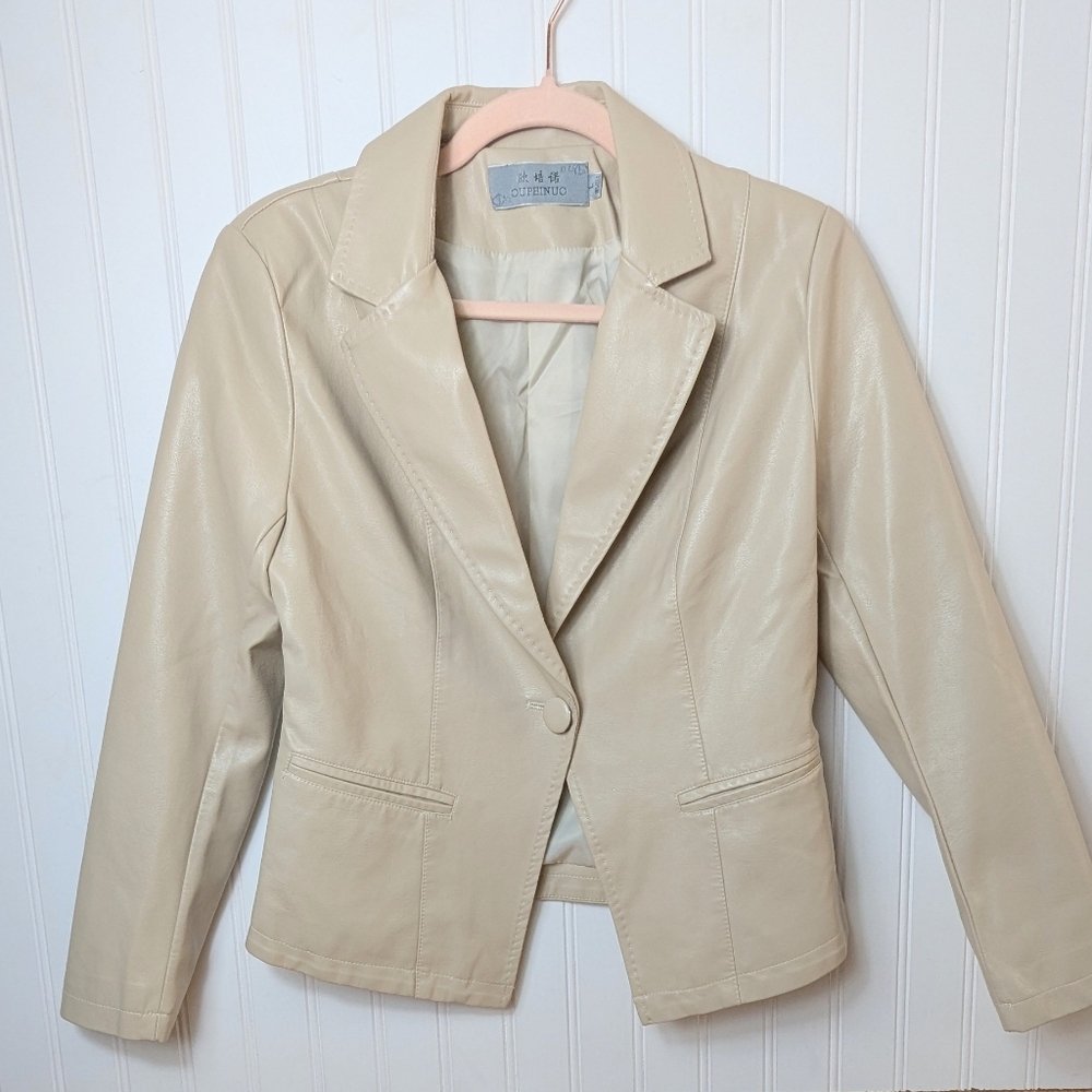 Faux Leather Lined Tan Blazer S-M